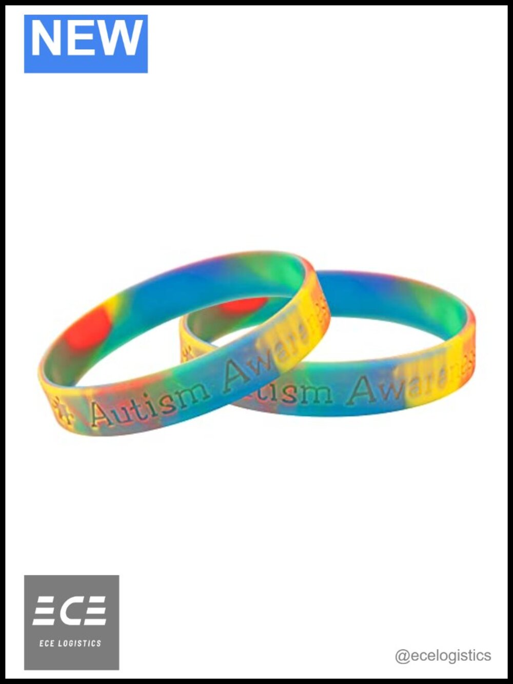 Autism Awareness Silicone Bracelets 50 Pack Adult Size 8.25 In